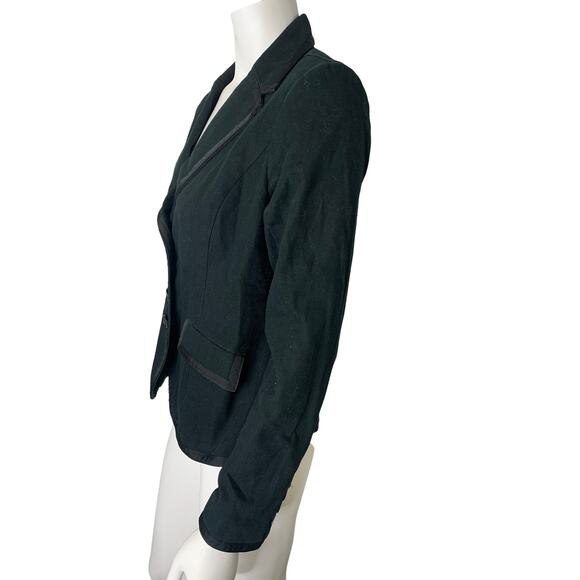 Merona Size M Black Blazer with Satin Trim and Dark Green Undertones - Picture 3 of 9